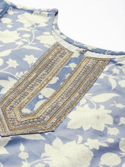 Floral Printed Sequinned Velvet Kurta-AHKUVLDP-1145