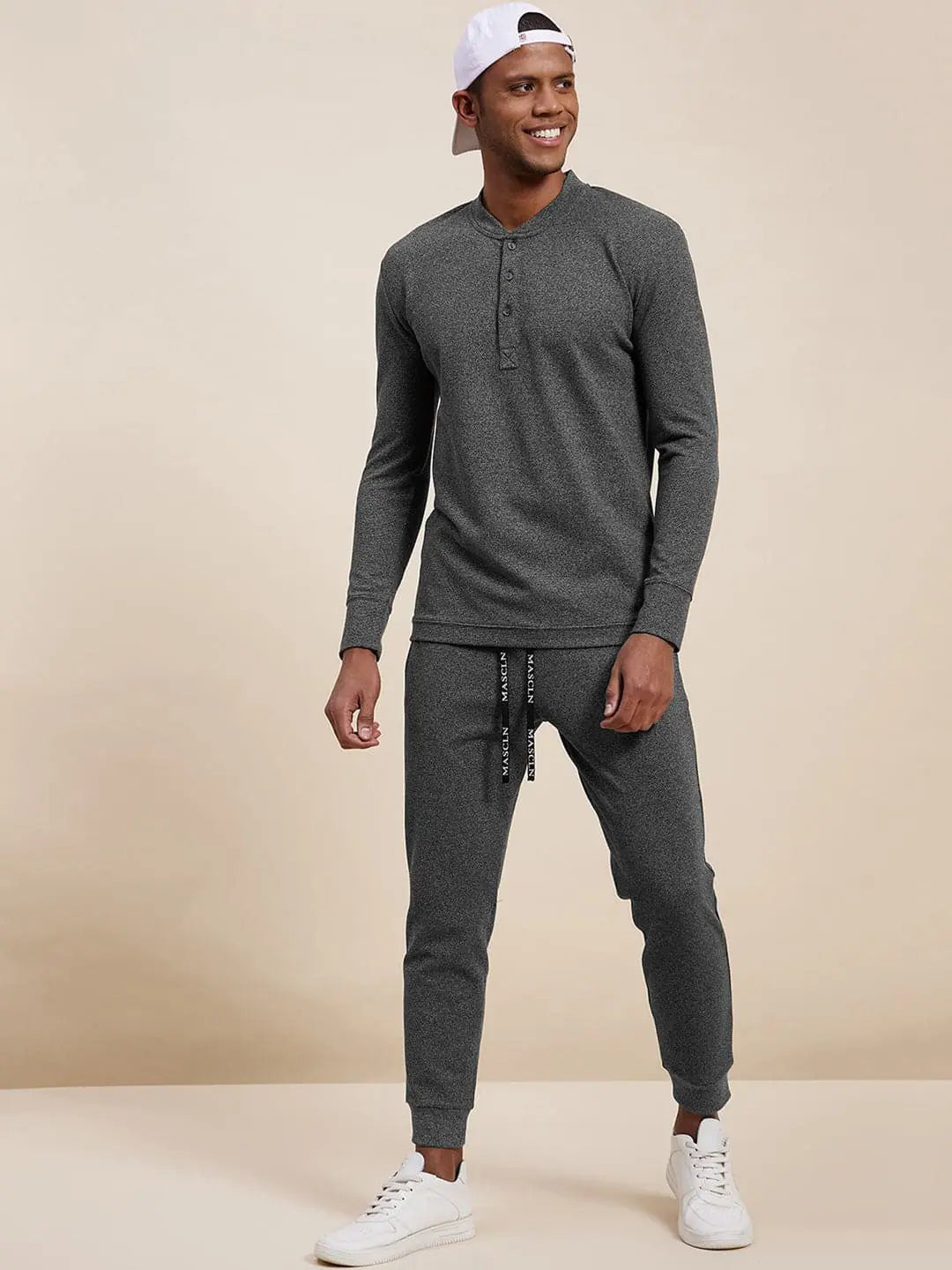 Wholesale Men's Dark Grey Self Fabric Joggers