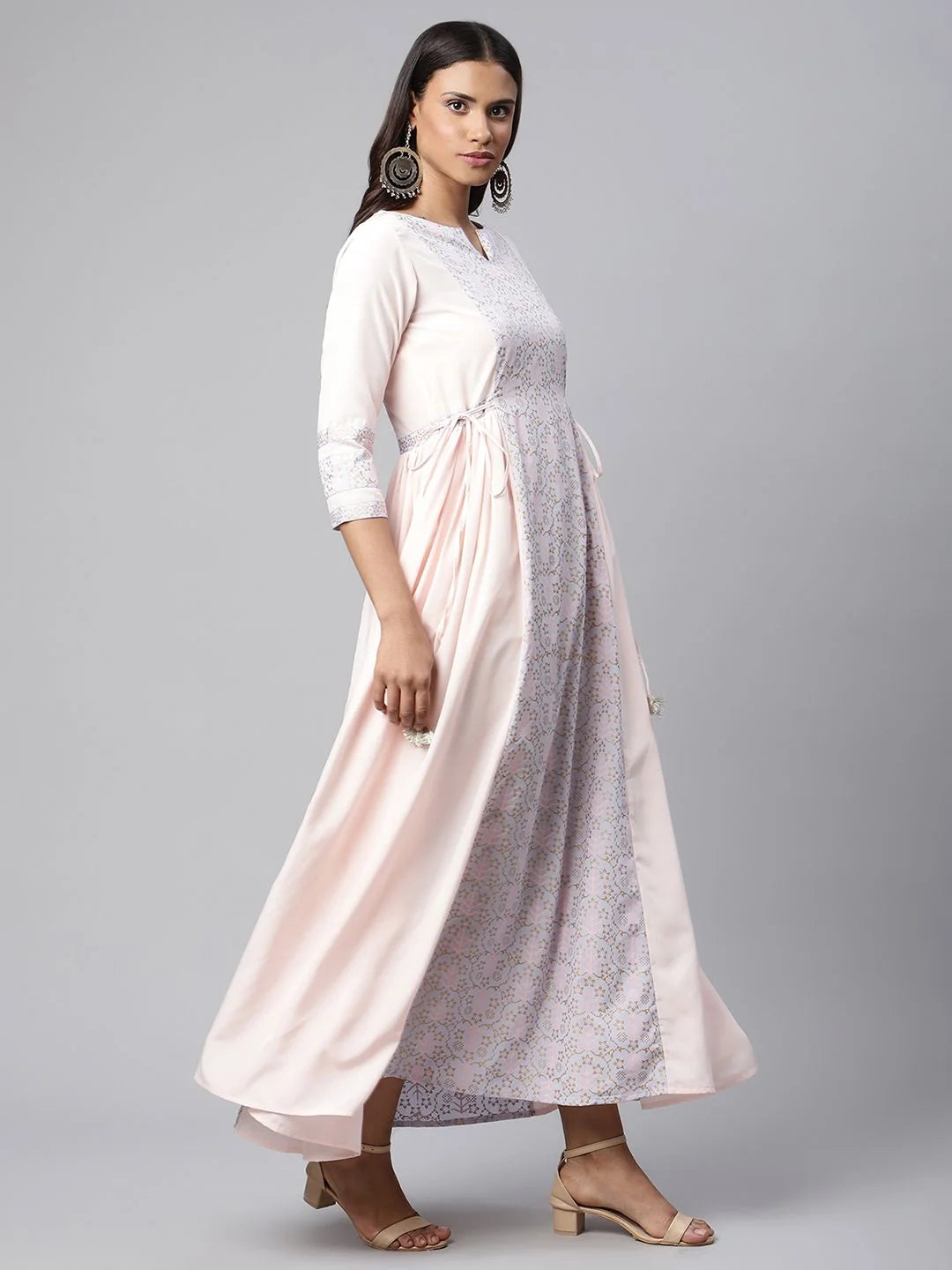 Pink Khari Print Layered Dress | Indian Dresses Online