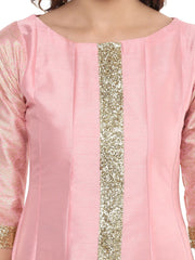 Pink Poly Silk Gold Foil Print Kurta-AHKUPSFP-561