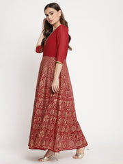 Maroon Georgette Gold Foil Print Flared Kurta with Dupatta-AHKUDU-COMBO-392