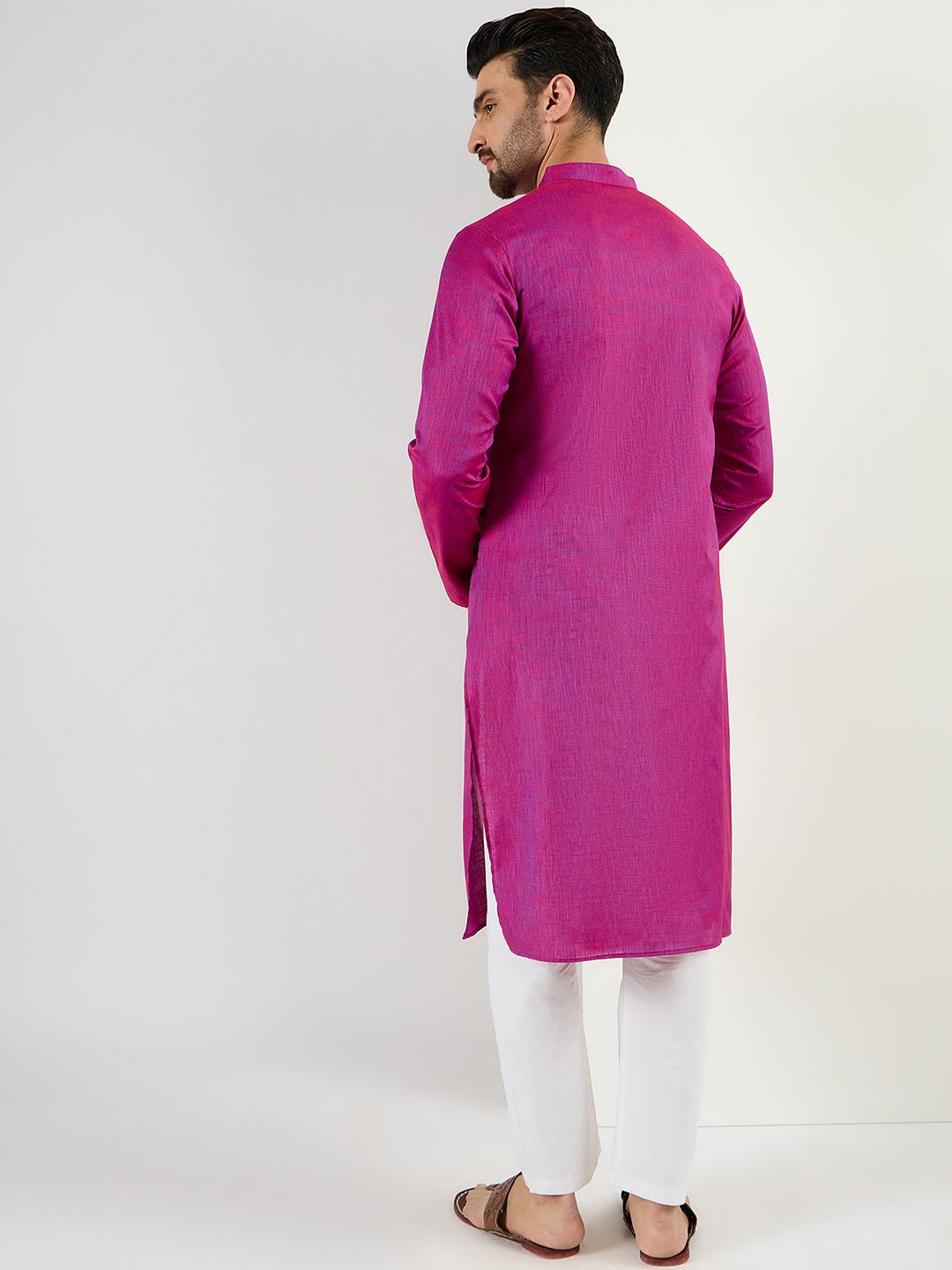 Ethnic Bay Men Pink Cotton Solid Woven Design Straight Kurta With Pant Set-MKSET1100