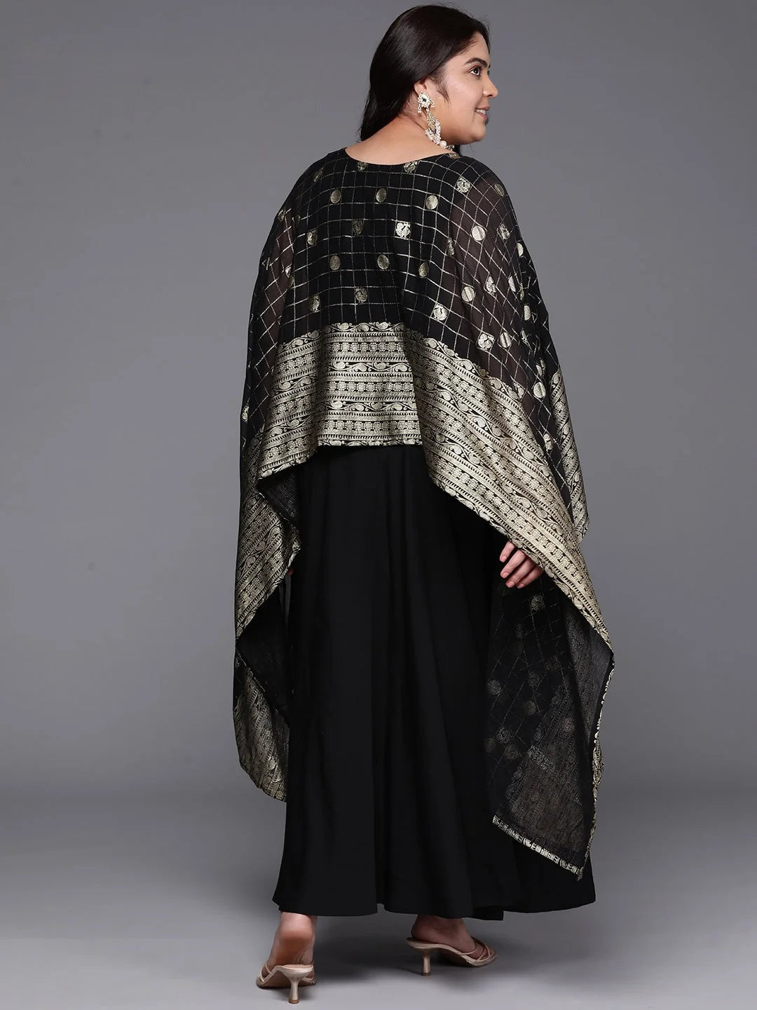 Plus Size Ethnic Gown with Cape Sleeves | Indian Dresses