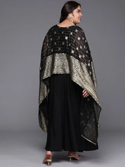 Plus Size Checked Cape Sleeves Layered Ethnic Gown-AP-AHEDCFFP-238