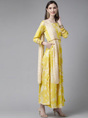 Yellow Digital Printed Draped Dress-AHDRCRDP-888