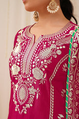 Pink Silk Blend Embroidered Solid Yoke Design Straight Palazzo Suit Set PKSKD2490
