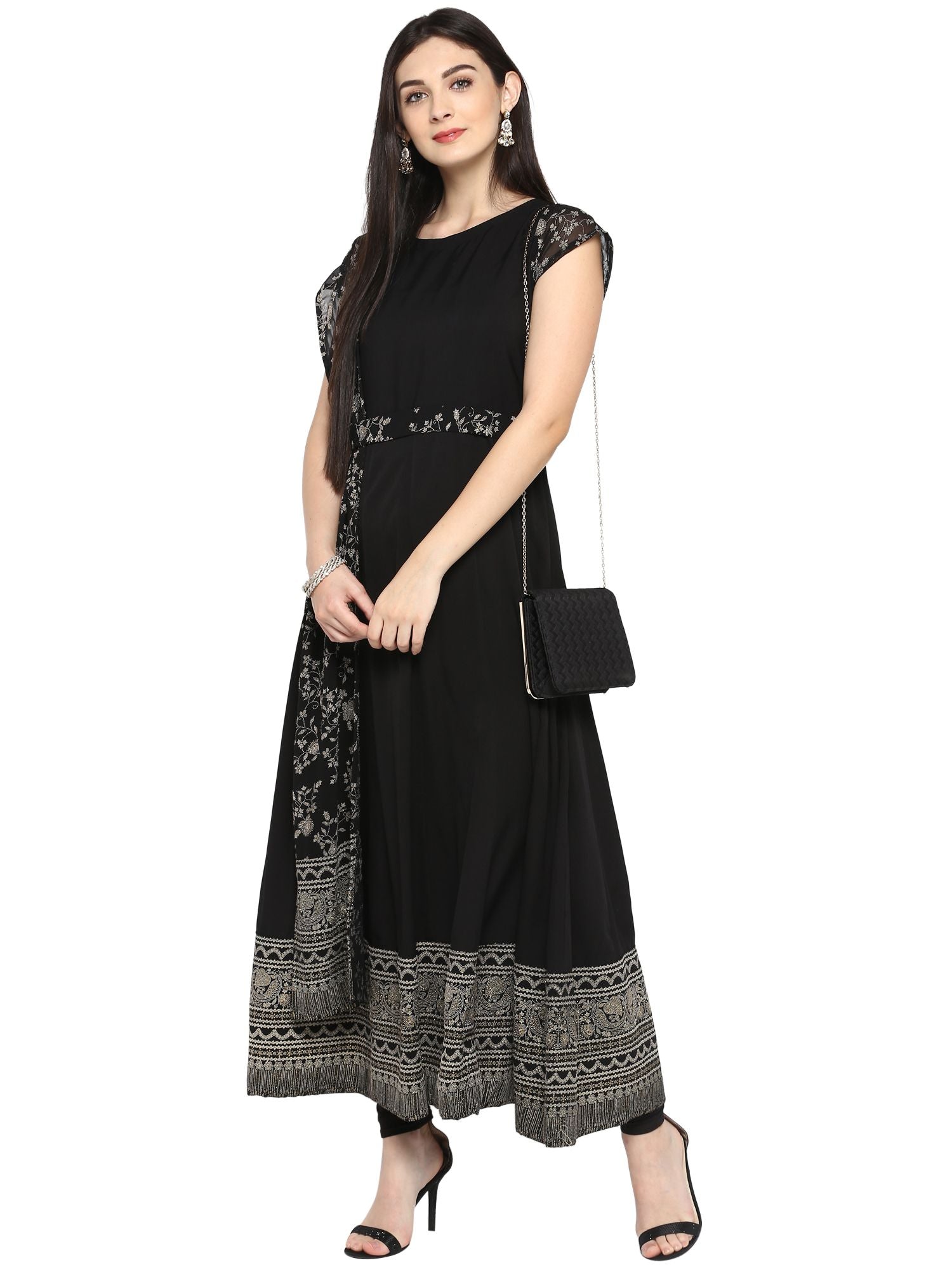 Black Printed Indian Kurta with Dupatta - Stylish Kurtas