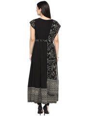 Black Printed Kurta with Attached Dupatta-AHKUGRRG-639