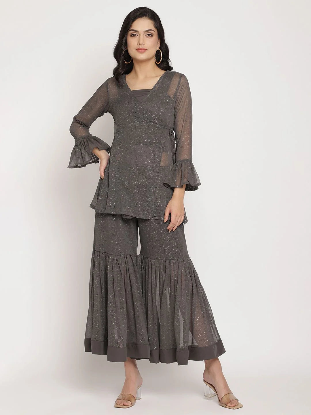 Charcoal Grey Sharara Set - Printed Co Ord Sets Women Online