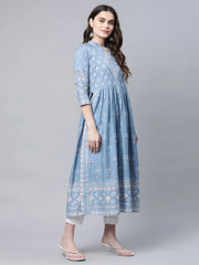 Pastel Blue Pure Cotton Printed Kurta Pant Set With Dupatta-AHKUDUPN-COMBO-482