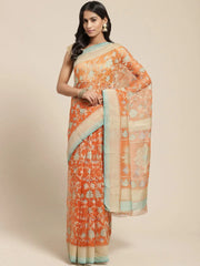 Orange Printed Brasso Saree