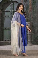 Azure Blue Art Silk Anarkali Kurta Set with Trousers and Dupatta-CL-KPD-131