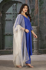 Azure Blue Art Silk Anarkali Kurta Set with Trousers and Dupatta-CL-KPD-131