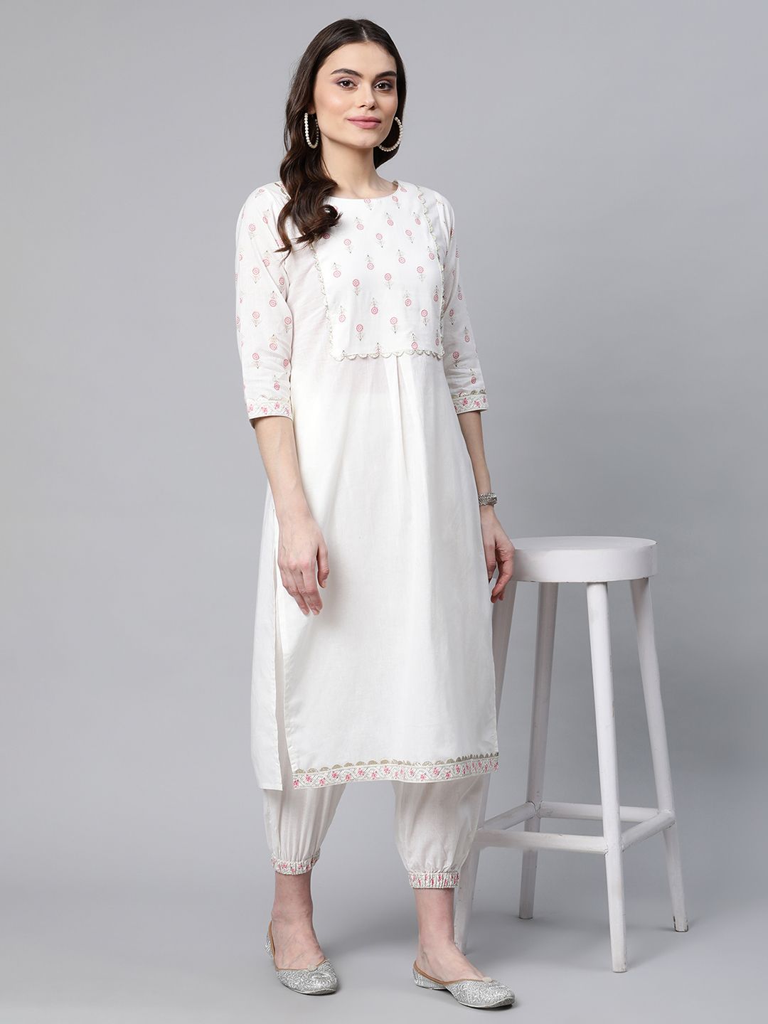 Floral Cotton Kurta with Trousers | Designer Kurta Sets