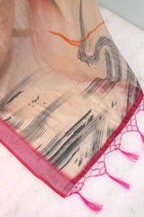 Linen Digital Print Cream Saree With Unstiched Blouse Piece-MPHL-22-CREAM