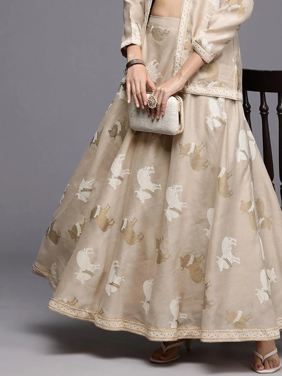 Women Flared Maxi Skirt-AHSKCHKH-15035