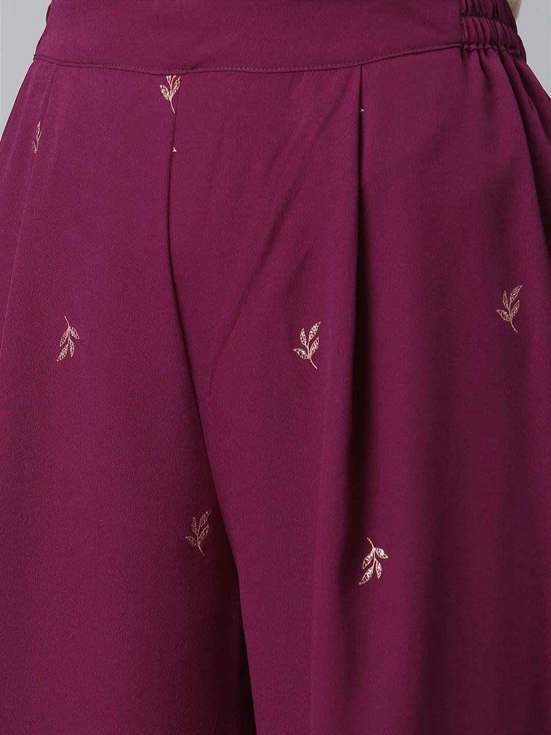 Wine & Orange Printed Kurta Palazzo Set With Dupatta