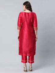 Red Art Silk Printed Kurta Pant Set-AHKUPN-COMBO-465