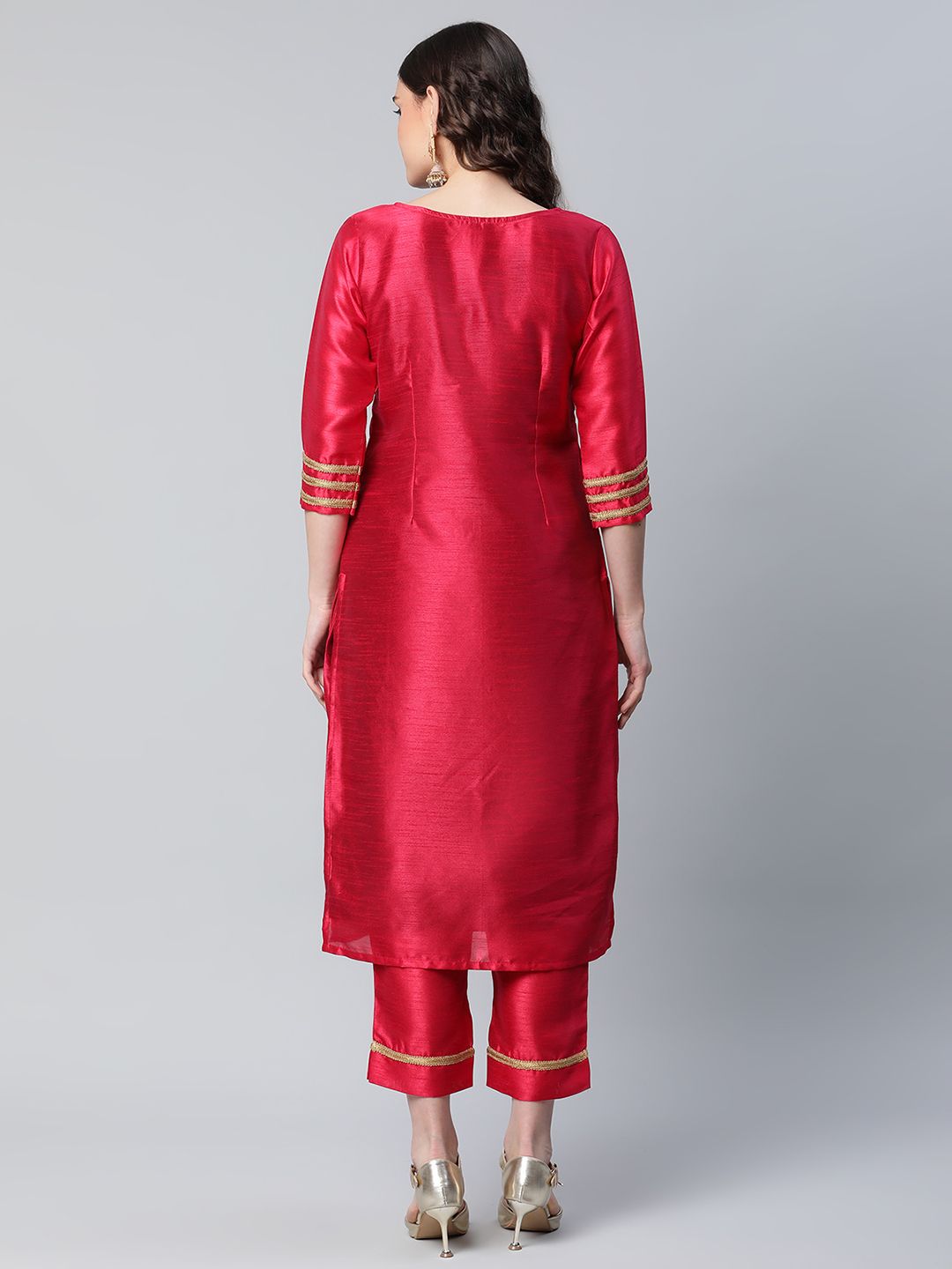 Red Printed Kurta Set | Art Silk Women's Indian Kurta Sets Online