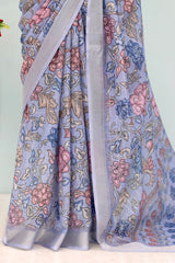 Linen Digital Print Lavender Saree With Unstiched Blouse Piece-MPHL-19-LAVENDER