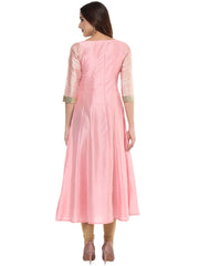 Pink Poly Silk Gold Foil Print Kurta-AHKUPSFP-561
