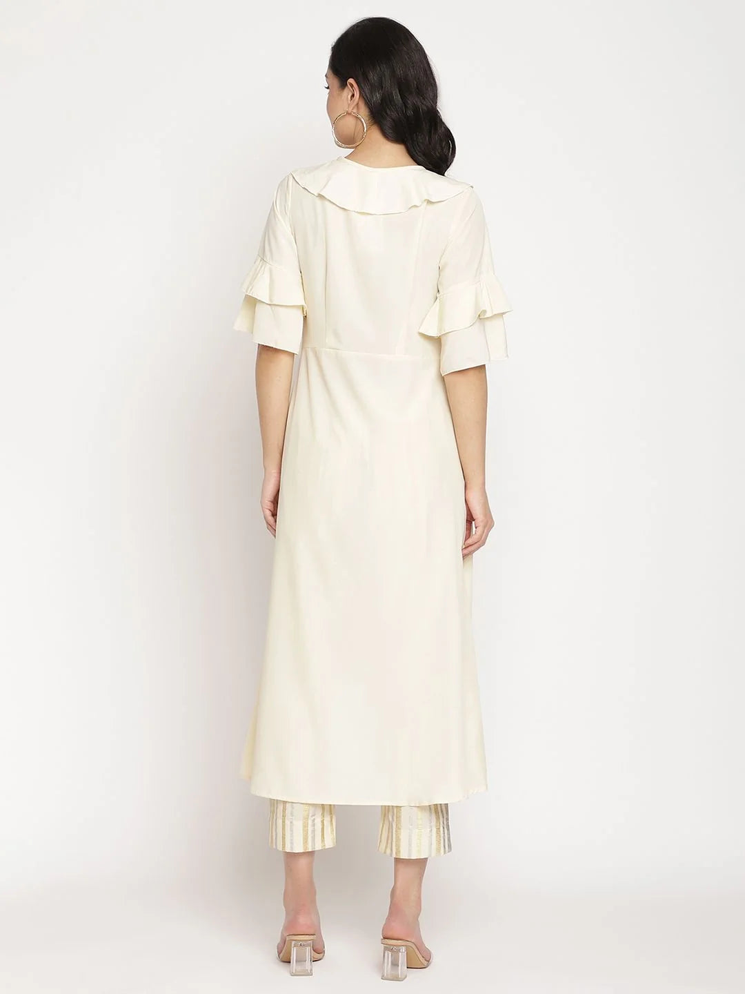 Off White Layered Kurta with Trousers | Women's Kurta Sets