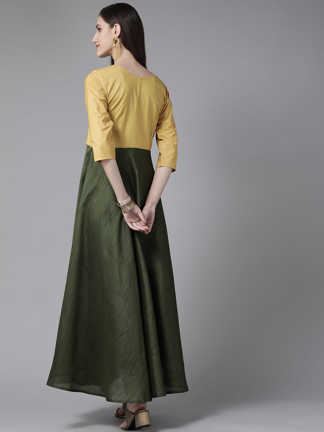Olive Green Art Silk Dress with Jacket | Indian Dresses