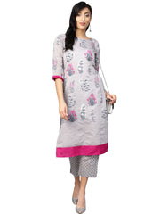 Grey Chanderi Silk Printed Kurta Pant Set-AHKUPN-Combo-164