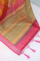 Linen Digital Print Pink Saree With Unstiched Blouse Piece-MPHL-25-PINK