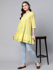 Yellow Cotton Printed Tunic-AHTUCORG-8066