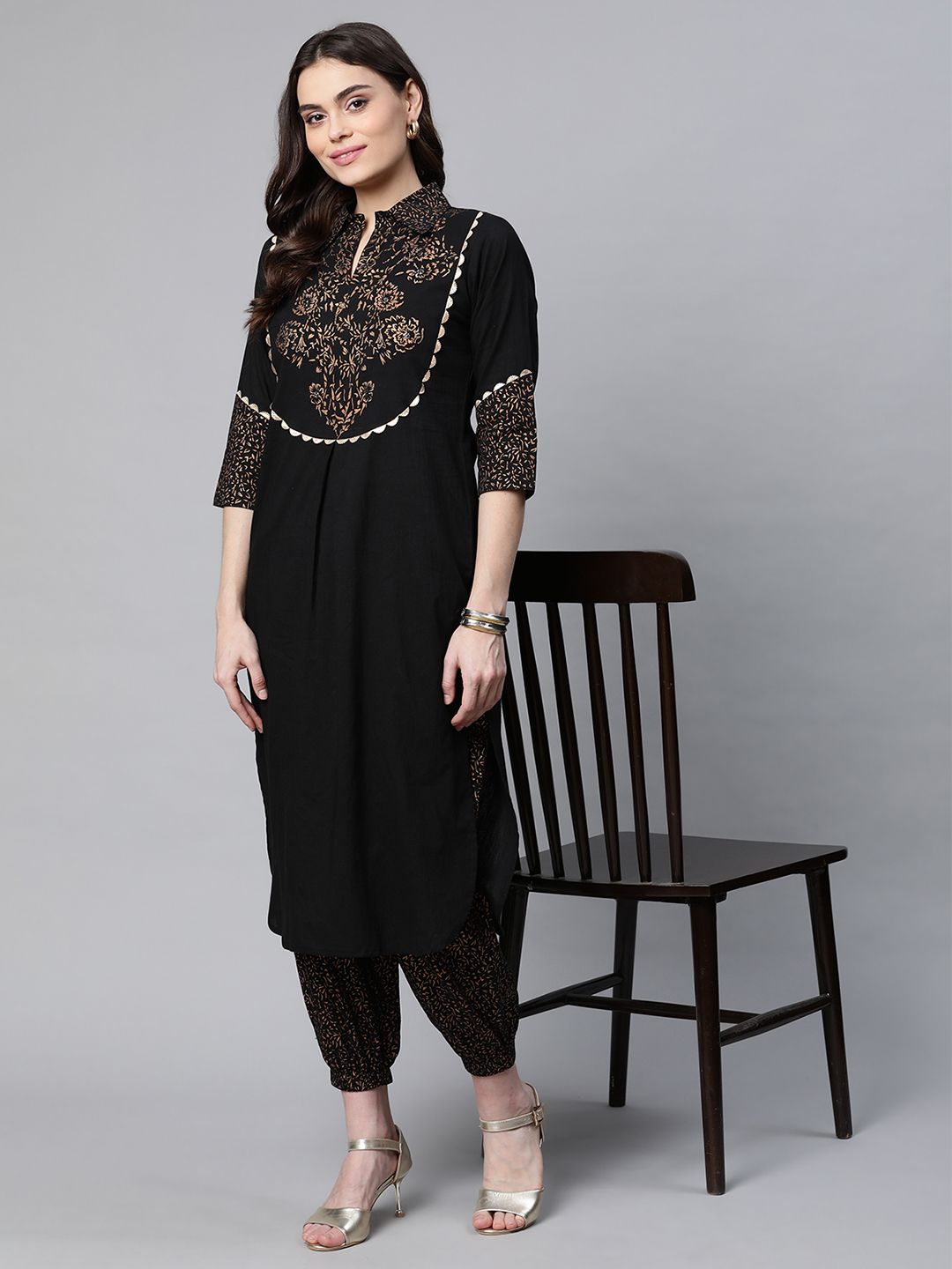 Black Cotton Printed Kurta Pant Set | Women's Kurta Sets