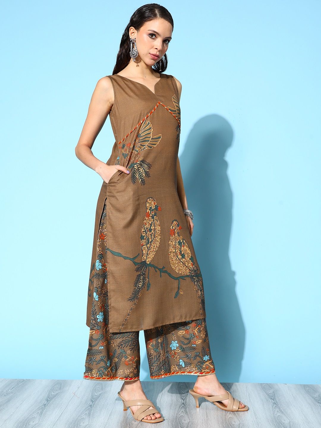 Royal Blue Printed Kurta Palazzo Set | Women's Indian Fashion