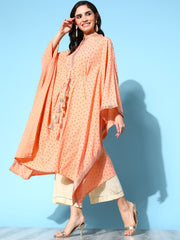 Peach Bandhani Printed Kaftan Kurta-AHKFCRPG-6048-FF