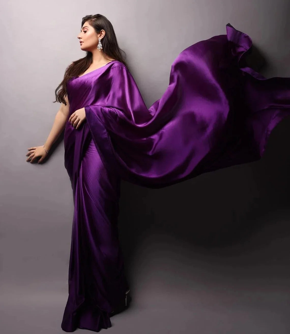 Women's Latest Solid Silk Blend Saree With Unstiched Blouse-AVN-1700-PURPLE