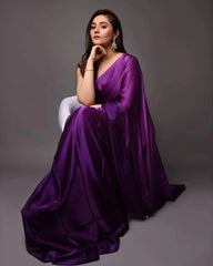 Women's Latest Solid Silk Blend Saree With Unstiched Blouse-AVN-1700-PURPLE