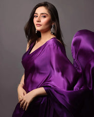 Women's Latest Solid Silk Blend Saree With Unstiched Blouse-AVN-1700-PURPLE