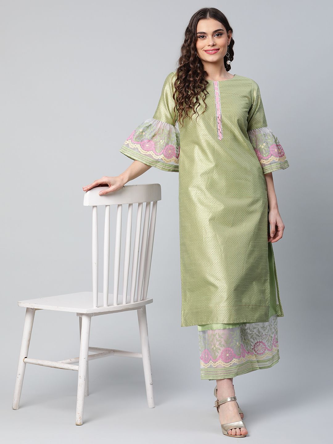 Off White Printed Cotton Kurta Palazzo Set with Dupatta