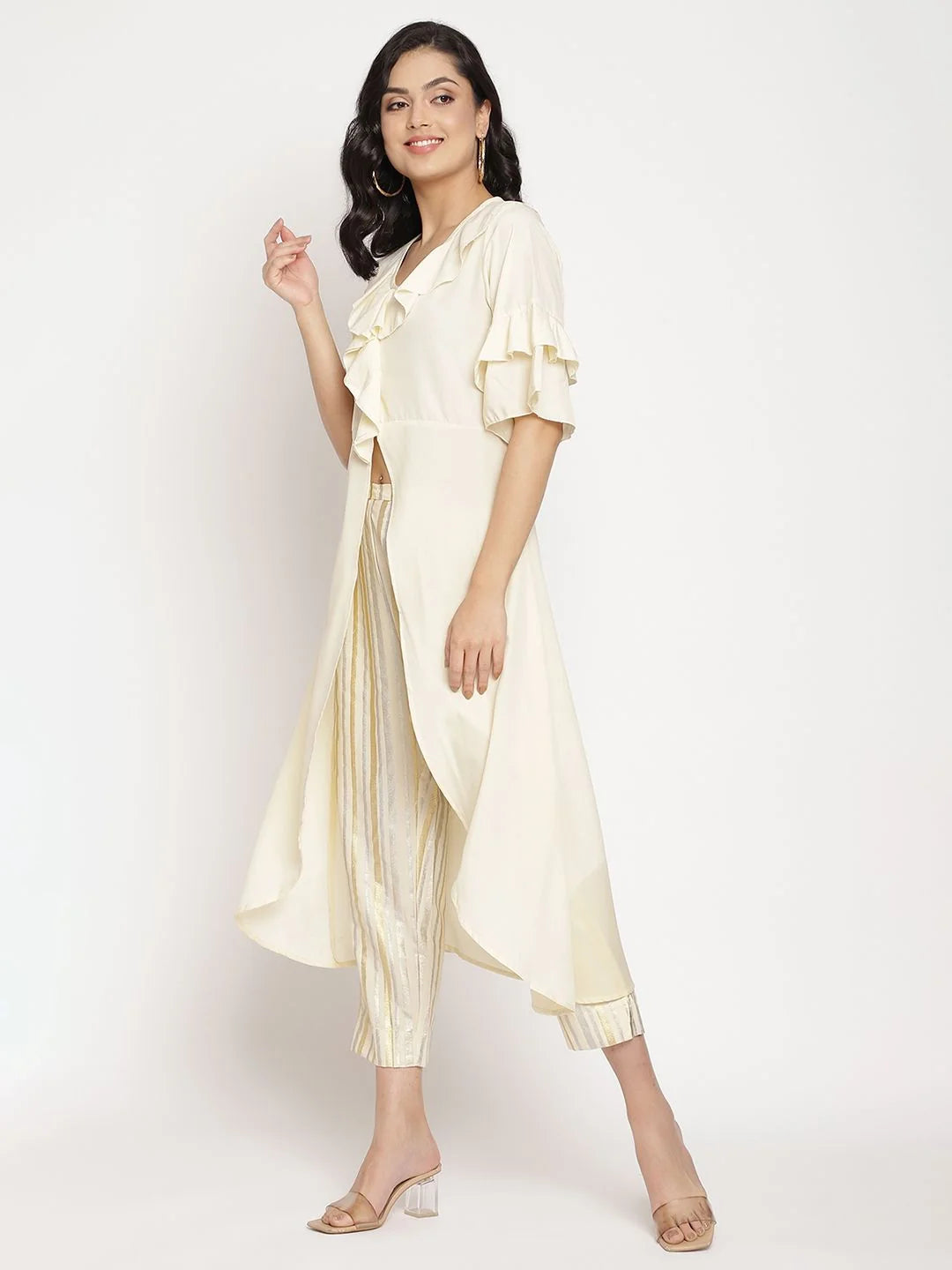 Off White Layered Kurta with Trousers | Women's Kurta Sets