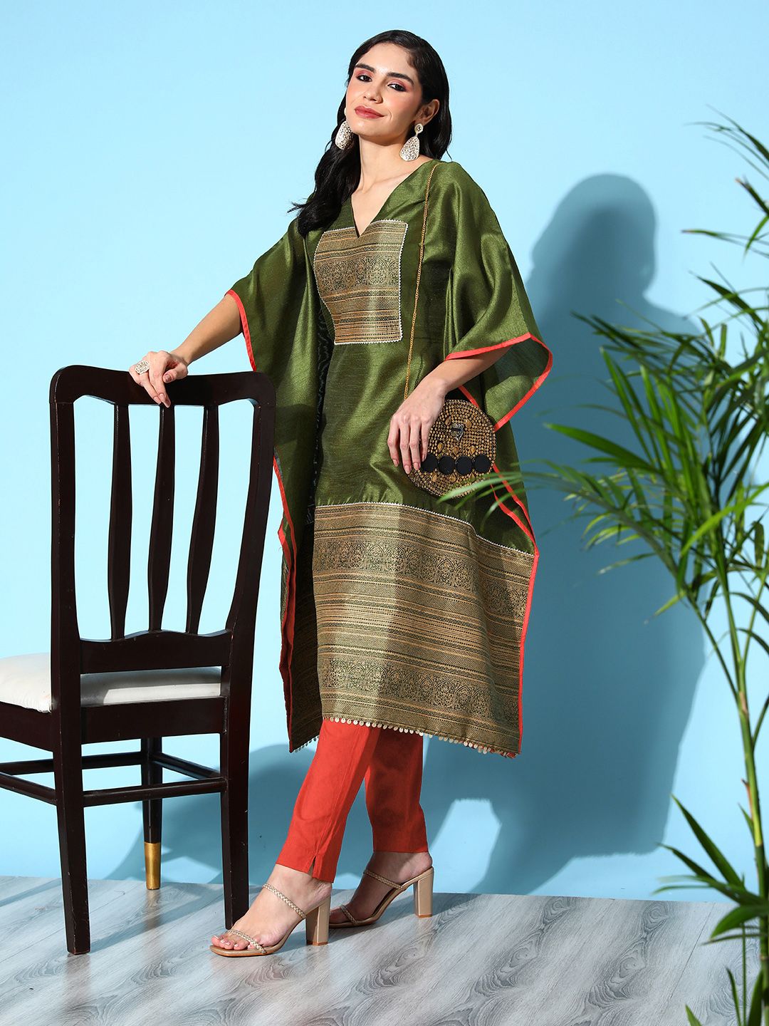 Olive Green Floral Stylish Kaftans | Women's Kaftan Dresses