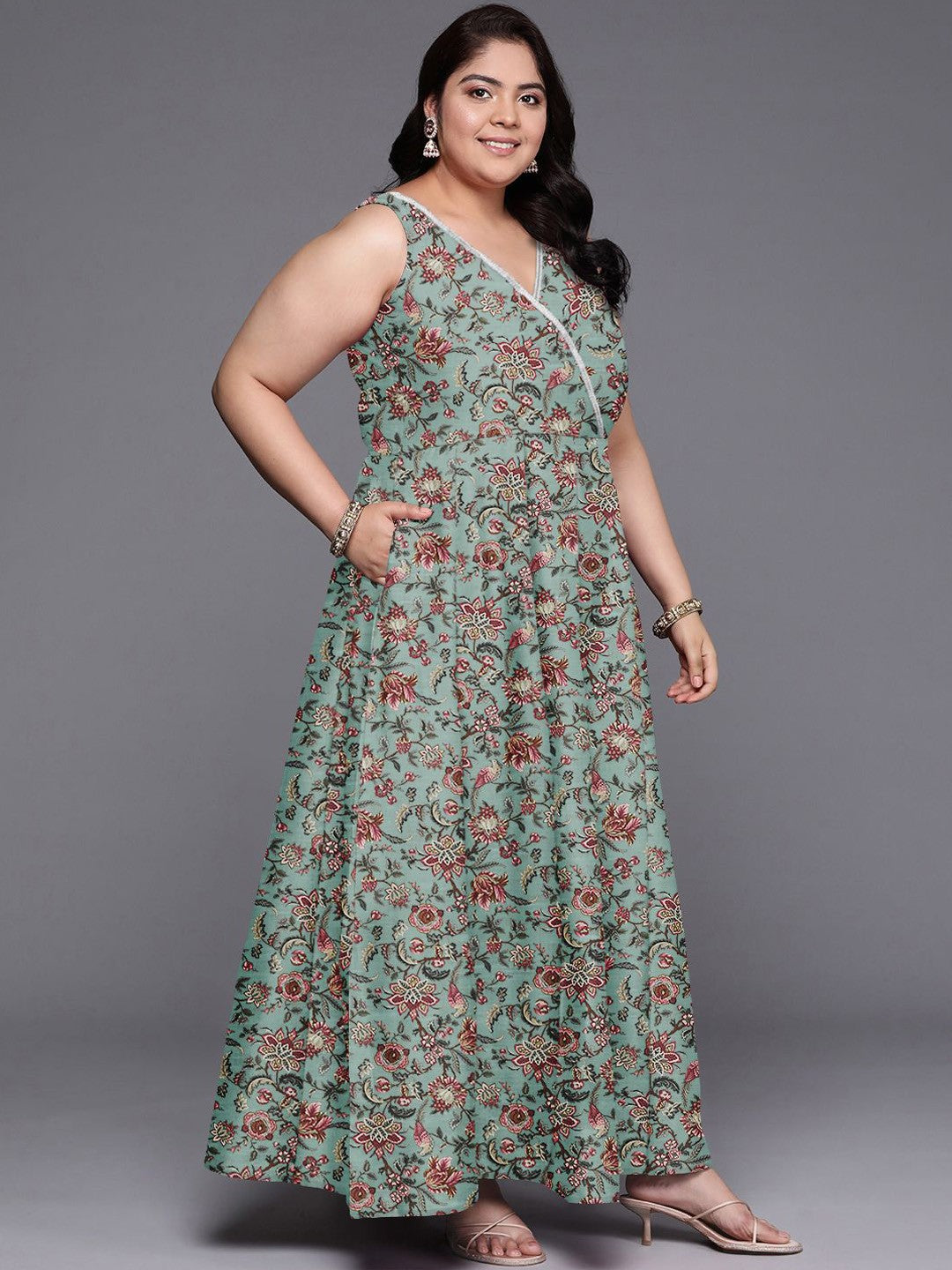 Silk V-Neck Ethnic Dresses - Indian Dresses Online Now!