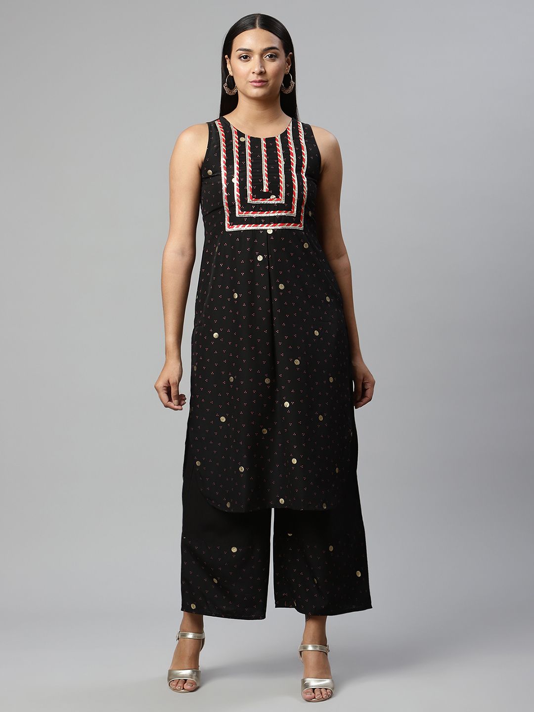 Black Printed Kurta Palazzo Set | Women's Palazzo Pants Set