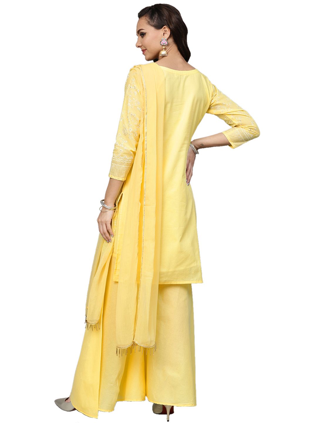 Yellow Glitter Print Sharara Set | Women's Kurta Sharara Suit