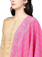 Beige Faux Silk Kurta Pant Set with Traditional Bandhani Print Dupatta-AHKUDUPN-Combo-123