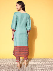 Teal Pure Cotton Blend Digital Printed Kurta Pant Set-AHKUPN-COMBO-493-FF