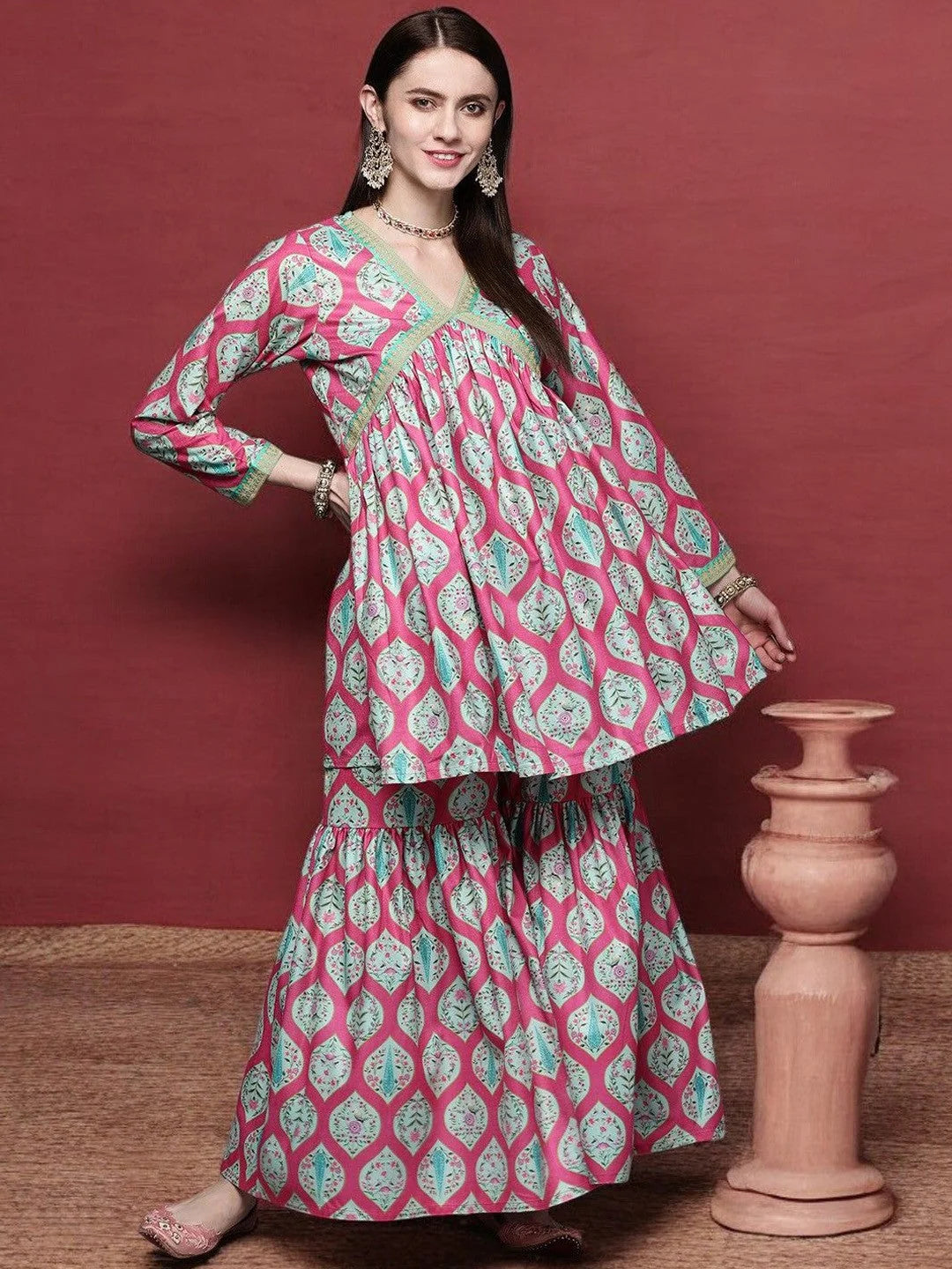 Pink Velvet Kurta Palazzo Sets | Designer Women's Indian Outfit