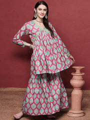 Pink Gotta Patti Velvet Kurta with Palazzos-AHKUPZ-COMBO-602