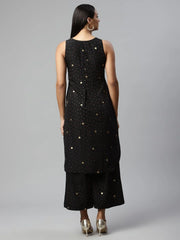Black Crepe Printed Kurta Palazzo Set-AHKUPZ-COMBO-489