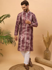 Ethnic Bay Men Burgundy Silk Blend Shibori Embroidered Straight Kurta With Pant Set-MKSET1537