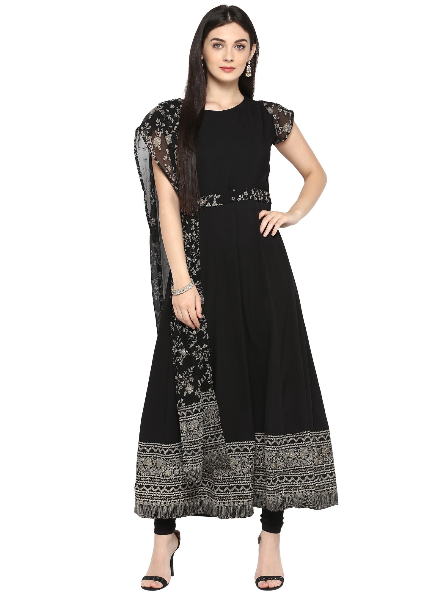 Black Printed Indian Kurta with Dupatta - Stylish Kurtas