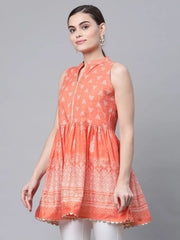 Orange Pure Cotton Printed Tunic-AHTUCODCDS-8061